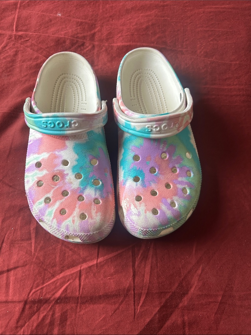CROCS Classic Clog Mules in Pink, Purple & Blue Tie-Dye - Picture 6 of 7